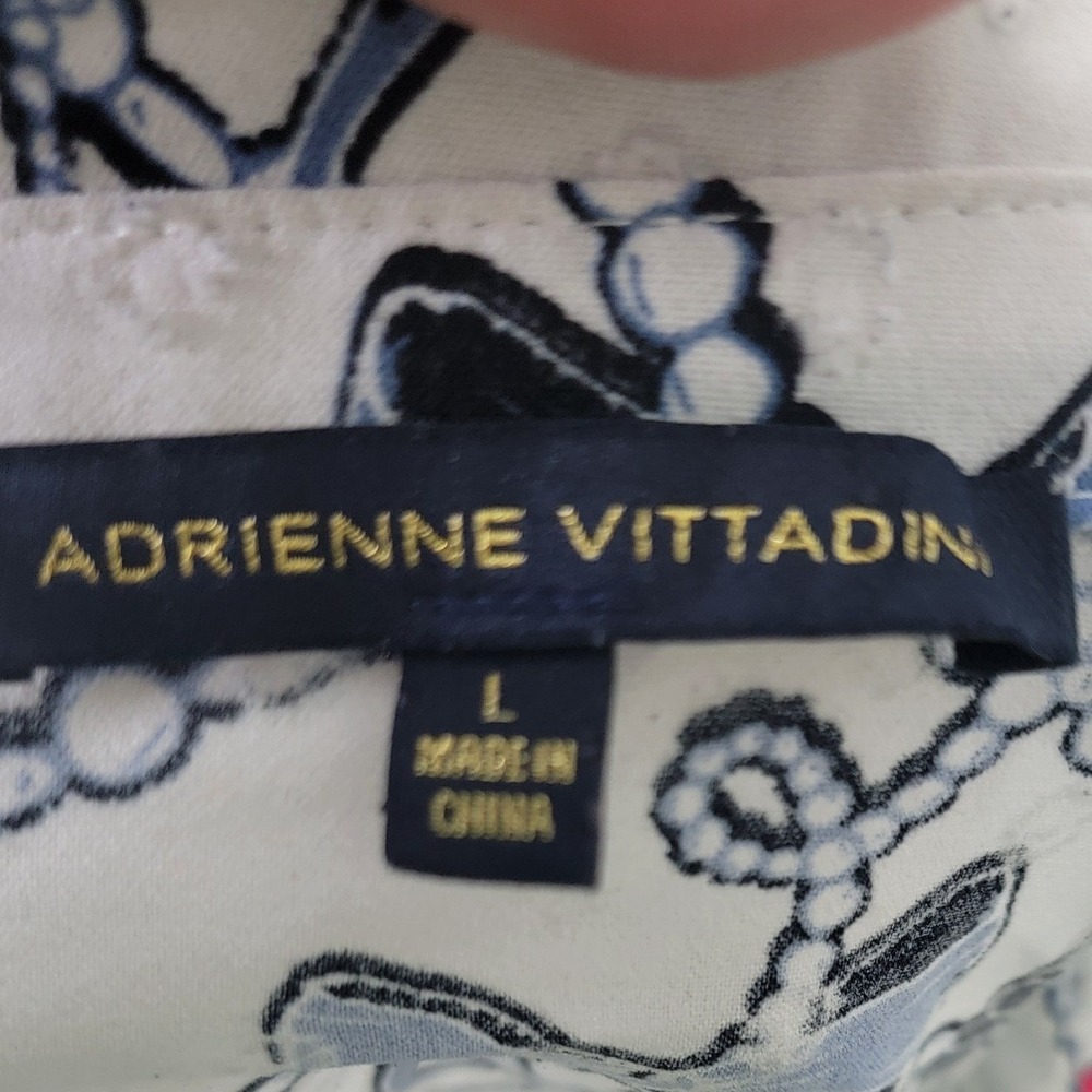 Adrienne Vittadini Womens White Blue Chain Bow Clip Dot Tunic Top Large VW340098 - Picture 6 of 7